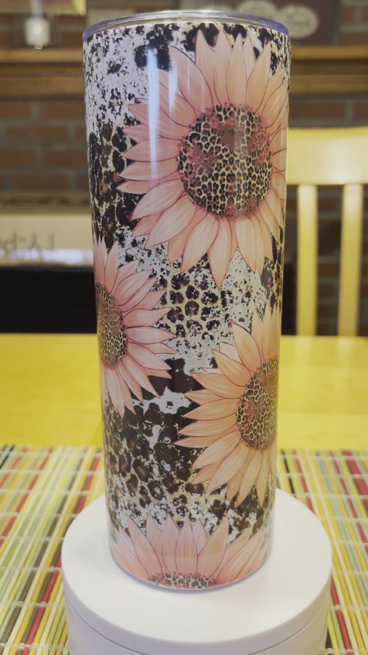 20 oz Pink Sunflower Leopard